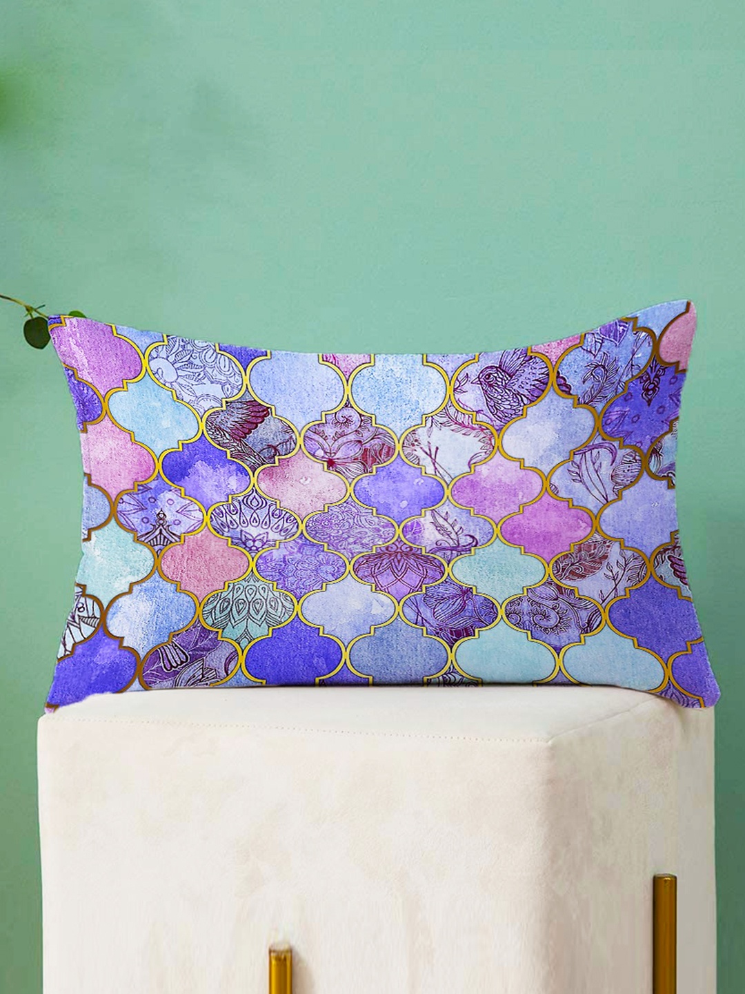 

STITCHNEST Set Of 2 Blue & Lavender Ethnic Motifs Printed Rectangle Cushion Covers