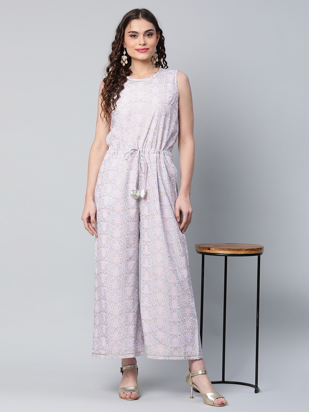 

Ahalyaa Pink & Gold-Coloured Printed Basic Jumpsuit