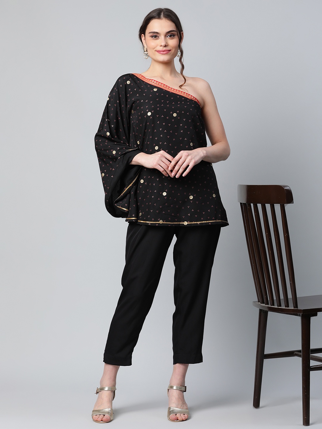 

Ahalyaa Women Black Embellished Top with Trousers