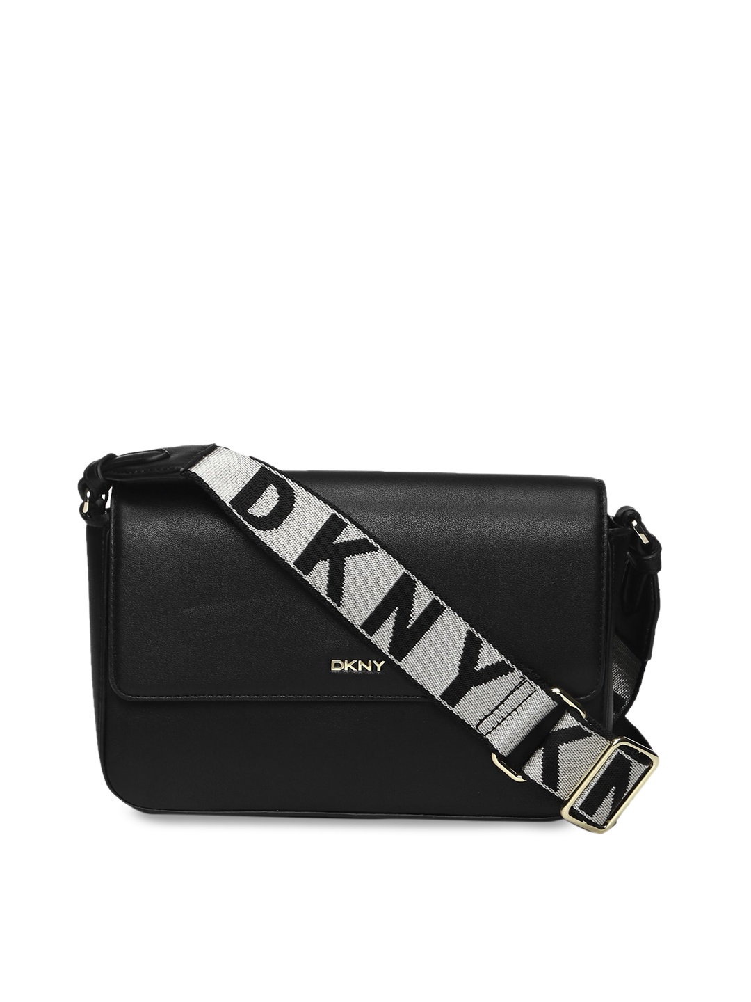 

DKNY Black Leather Structured Sling Bag