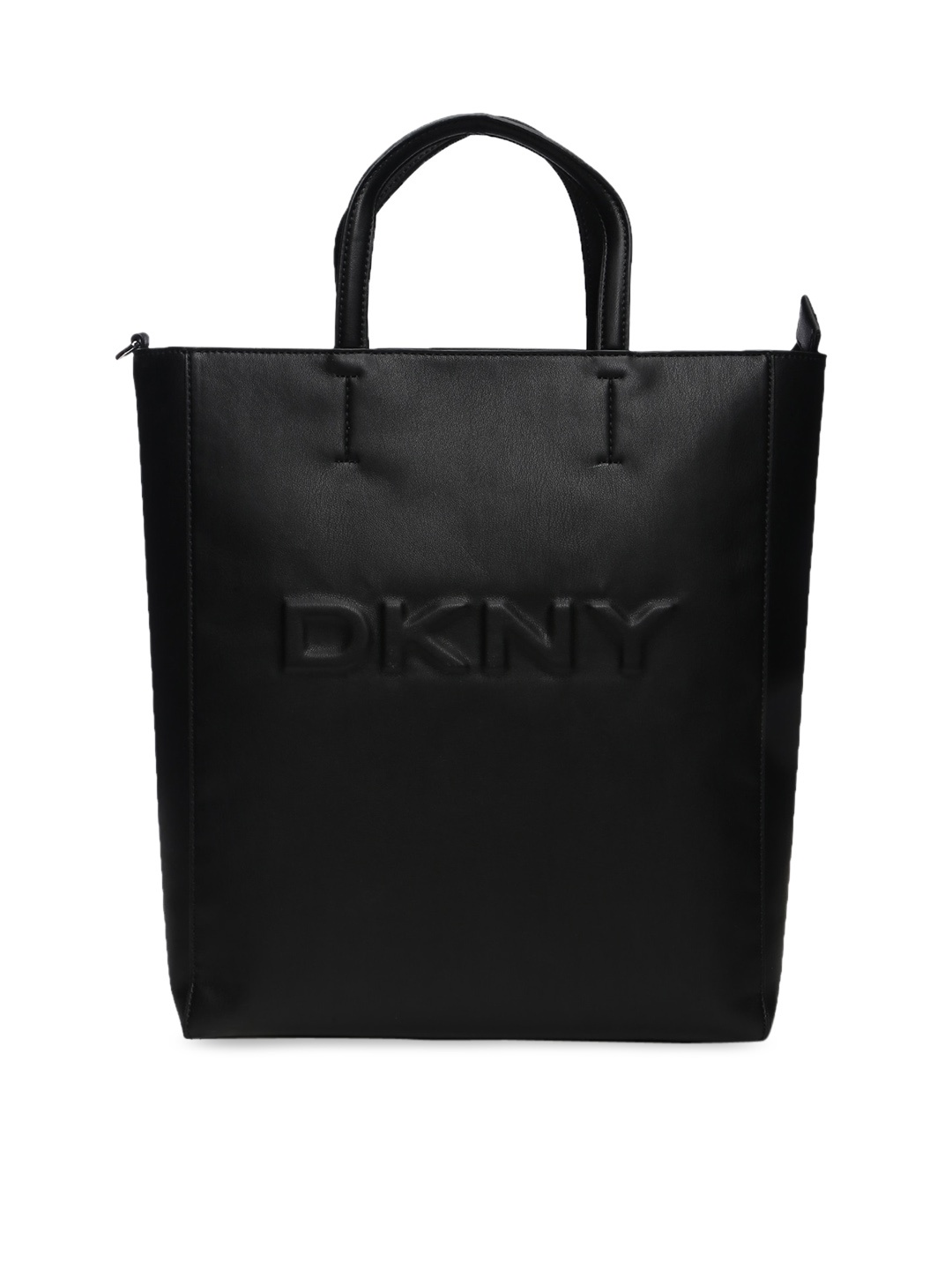 

DKNY Black Brand Logo Embossed Leather Oversized Shopper Handheld Bag