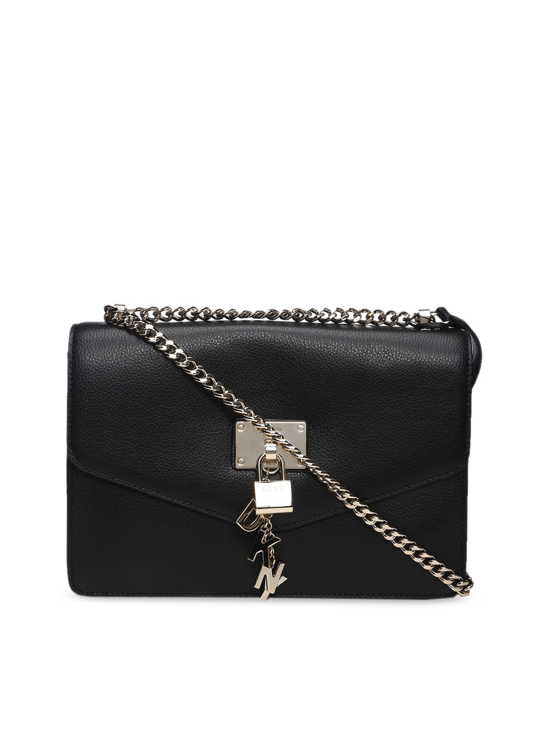 

DKNY Black Leather Structured Sling Bag