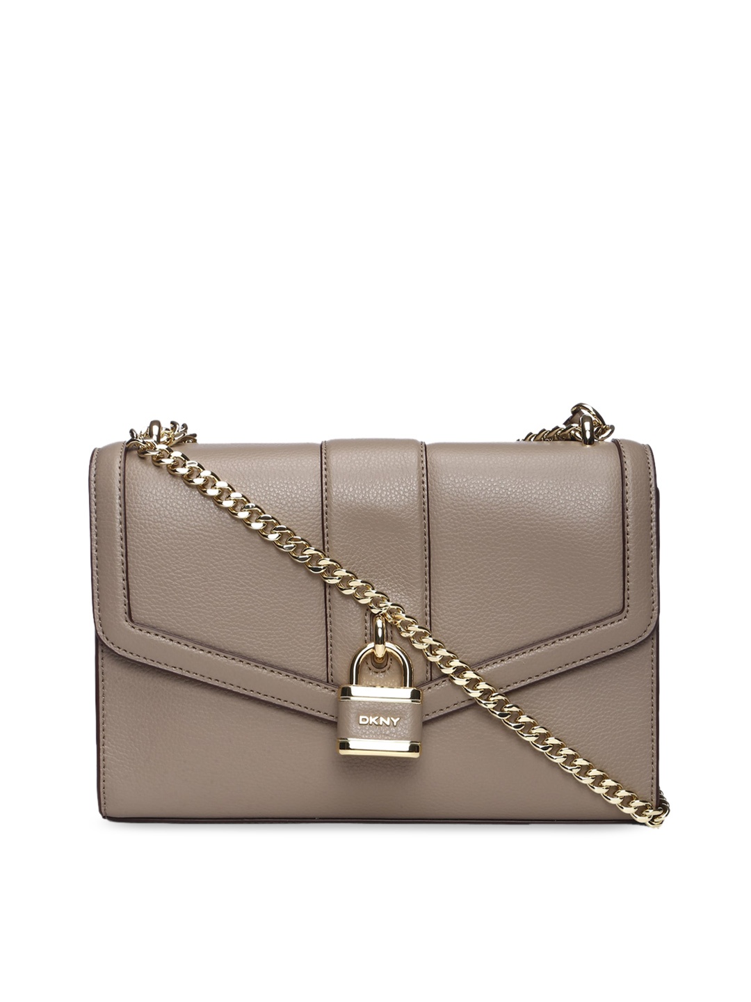 

DKNY Beige Solid Leather Structured Sling Bag