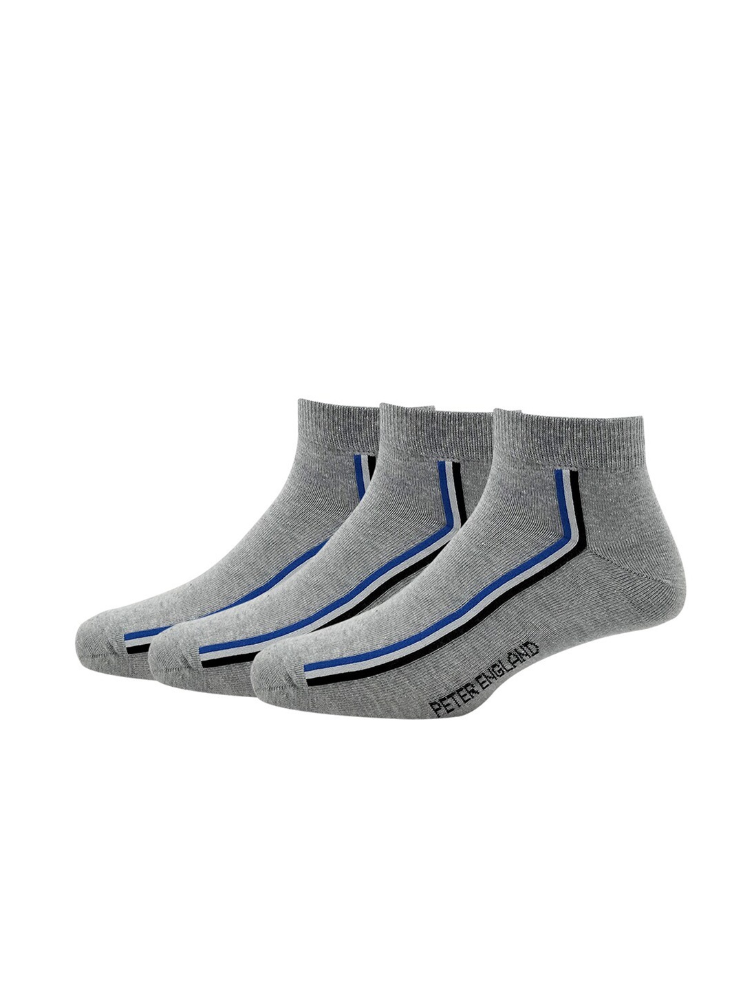 

Peter England Men Pack Of 3 Grey Melange Patterned Ankle-Length Socks