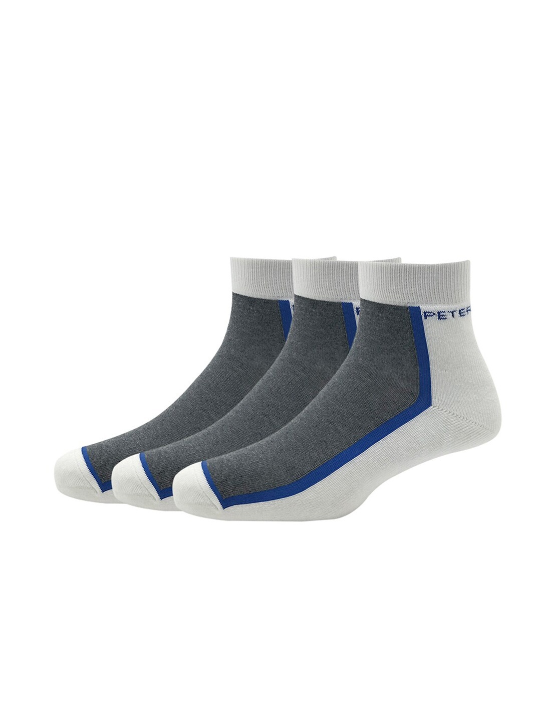 

Peter England Men Pack Of 3 White & Grey Colourblocked Above Ankle-Length Socks