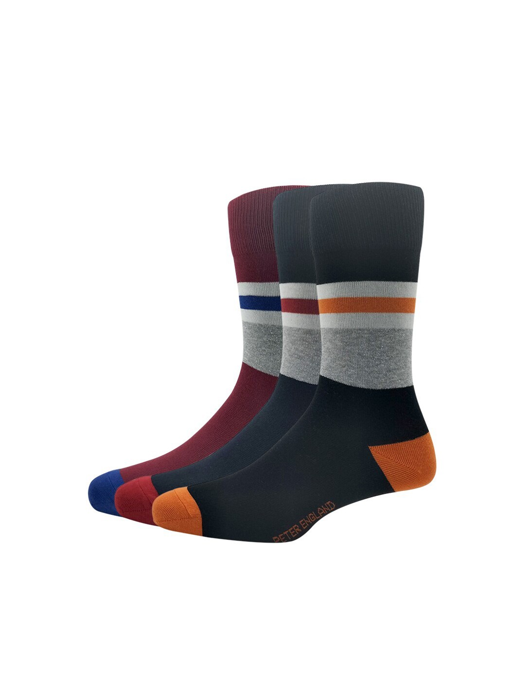 

Peter England Men Pack Of 3 Colourblocked Calf-Length Socks, Black