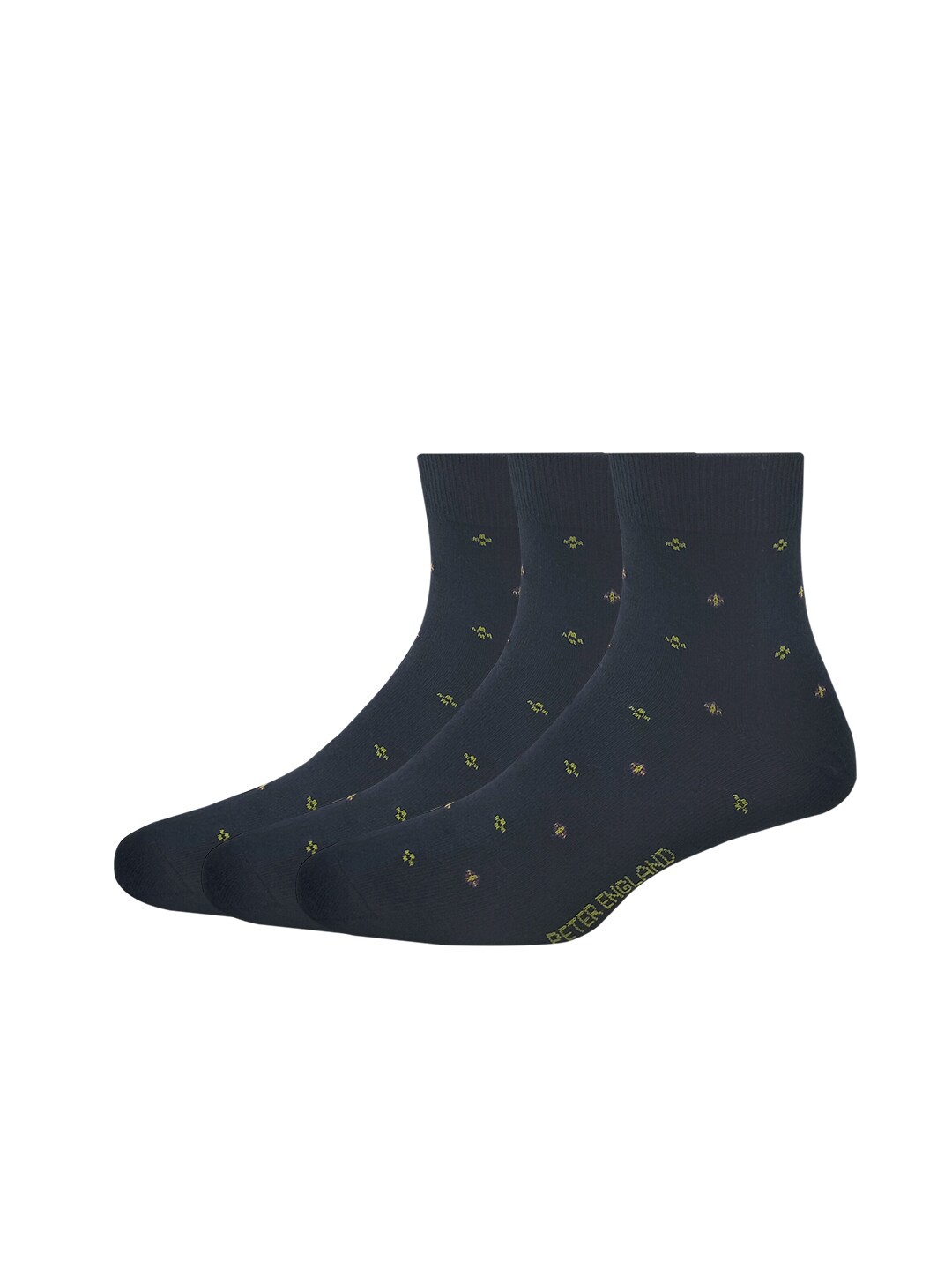 

Peter England Men Pack of 3 Patterned Above Ankle-Length Socks, Navy blue