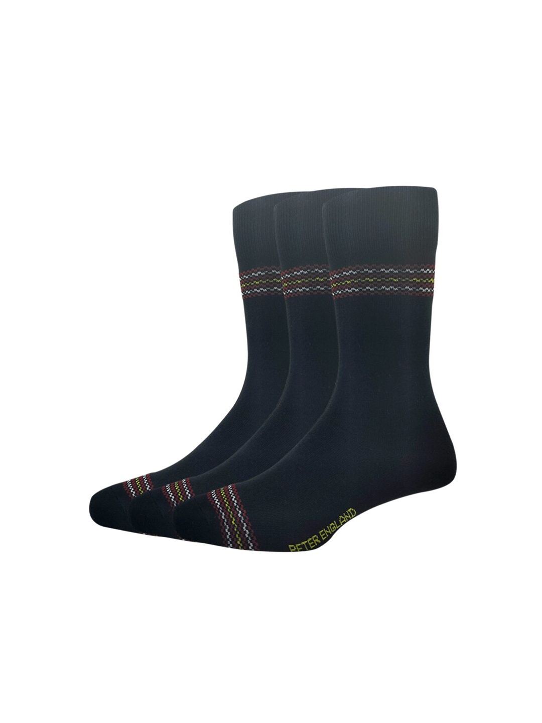 

Peter England Men Pack Of 3 Black Calf-Length Socks