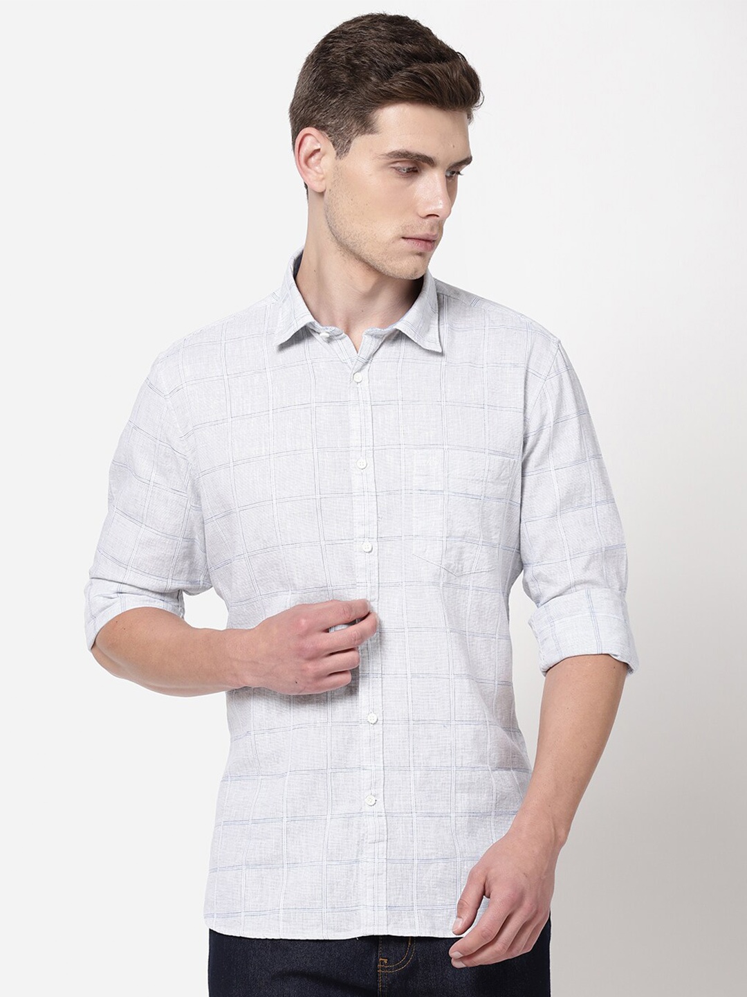 

AD By Arvind Men Grey Windowpane Checked Casual Shirt