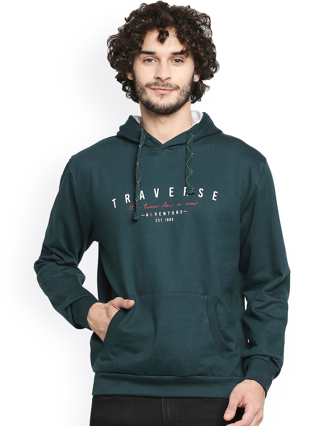 

Zeel Men Teal Green Typography Printed Fleece Lightweight Bomber with Applique Detail