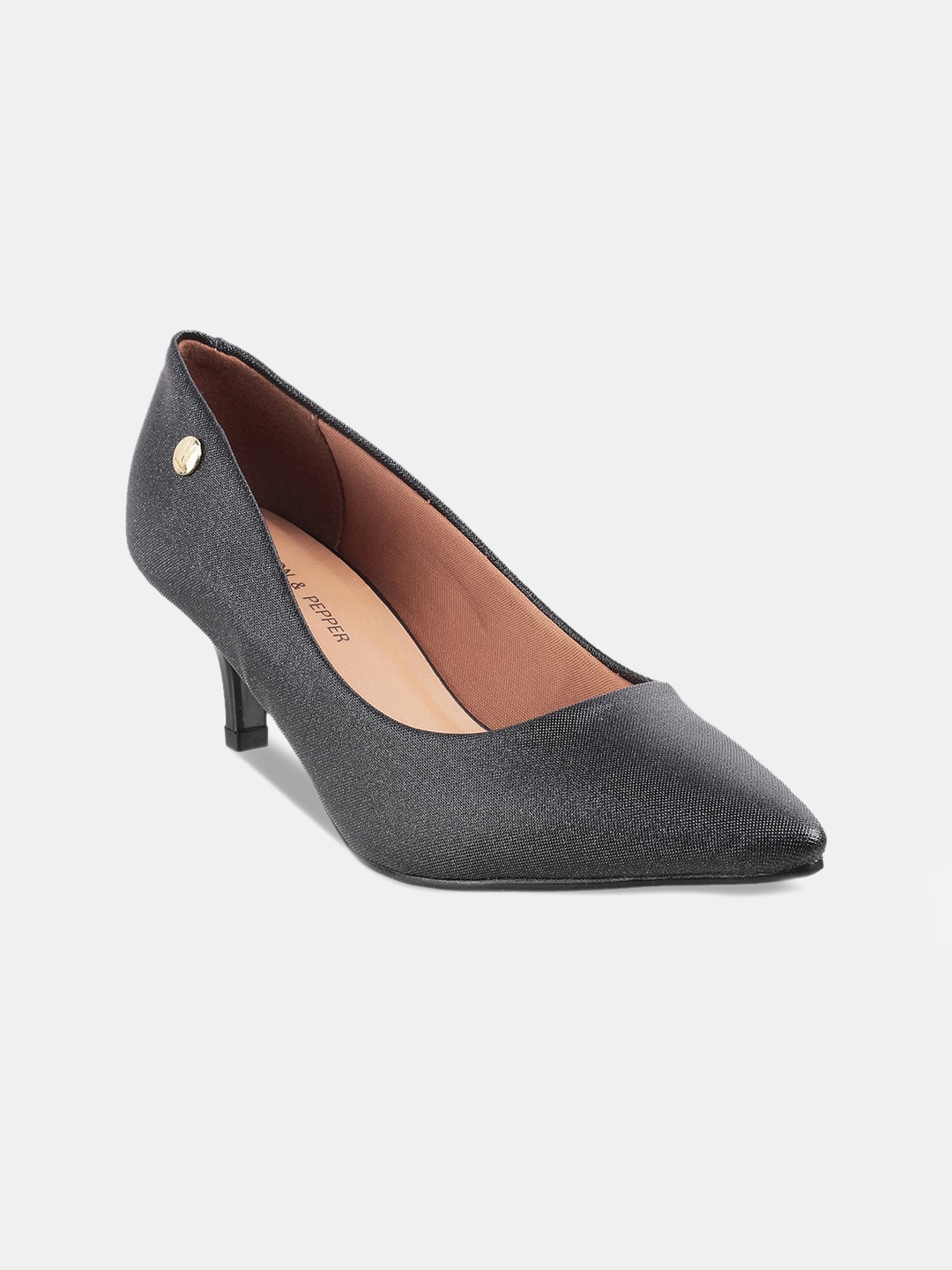 

LEMON & PEPPER Black Texture Party Kitten Pumps