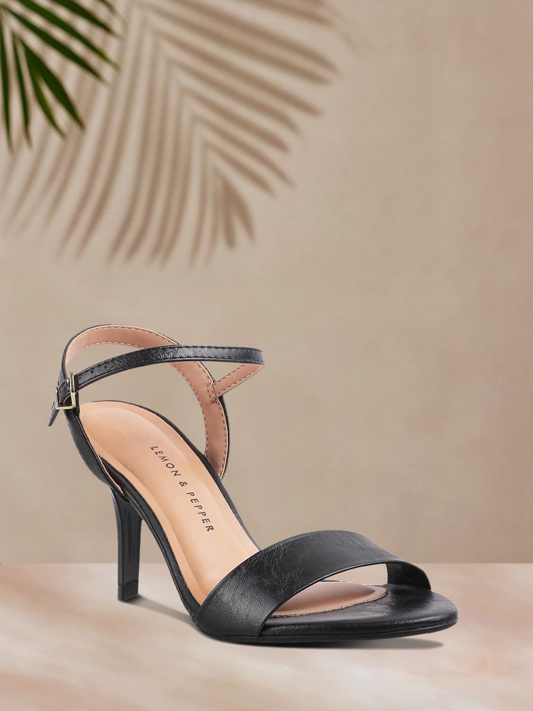 

Lemon & Pepper Black Stiletto Heel PU Sandals