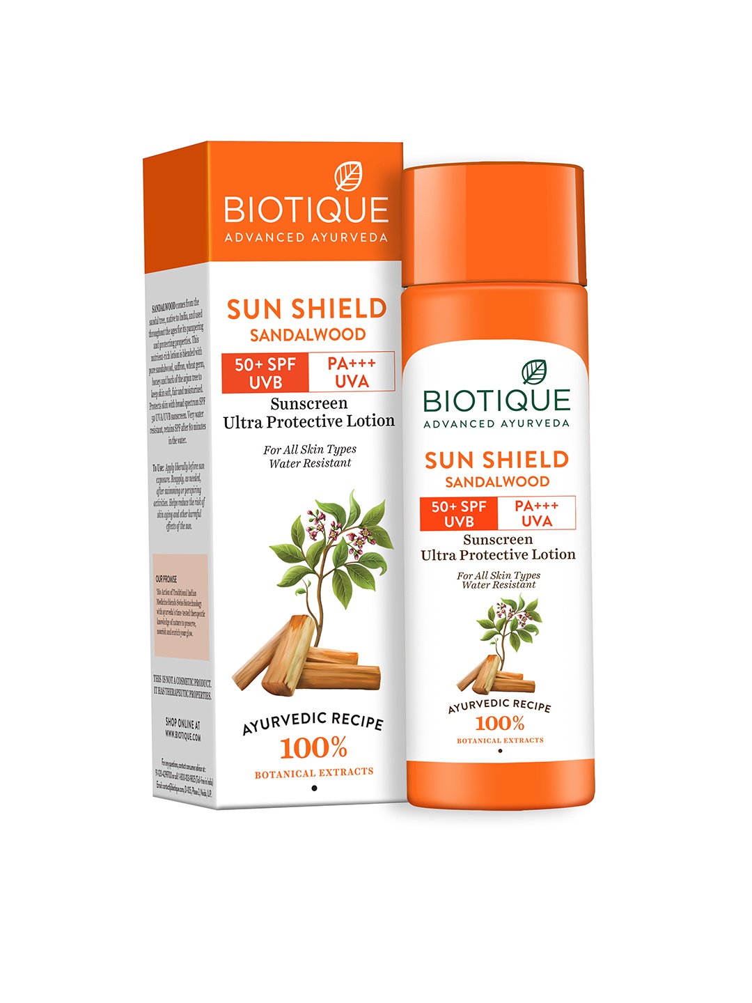 

Biotique Sun Shield Sandalwood 50+SPF UVA UVB Sunscreen Ultra Protective Lotion - 120ml, White