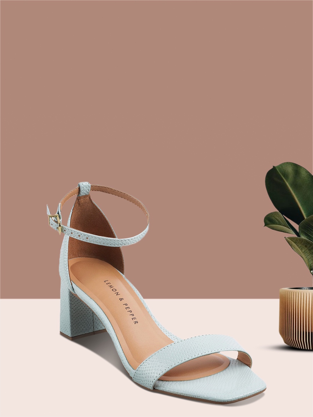 

Lemon & Pepper Turquoise Blue PU Open Toe Block Heels