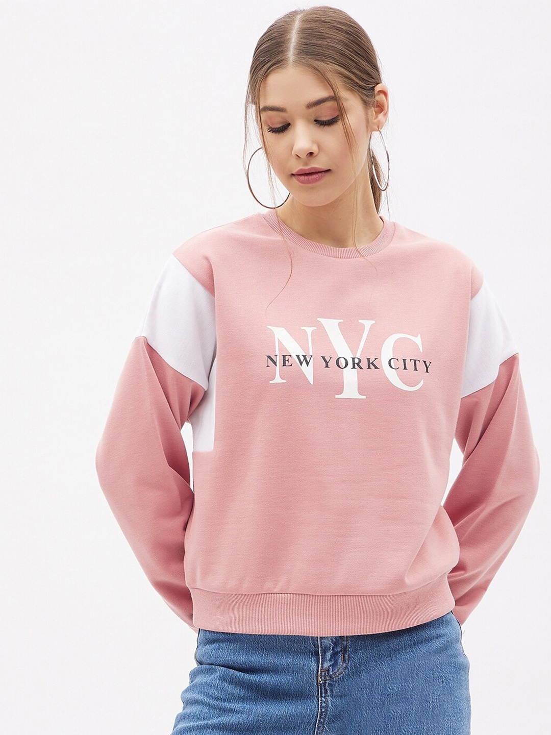 

Harpa Women Pink & White Typography Printed Sweatshirt