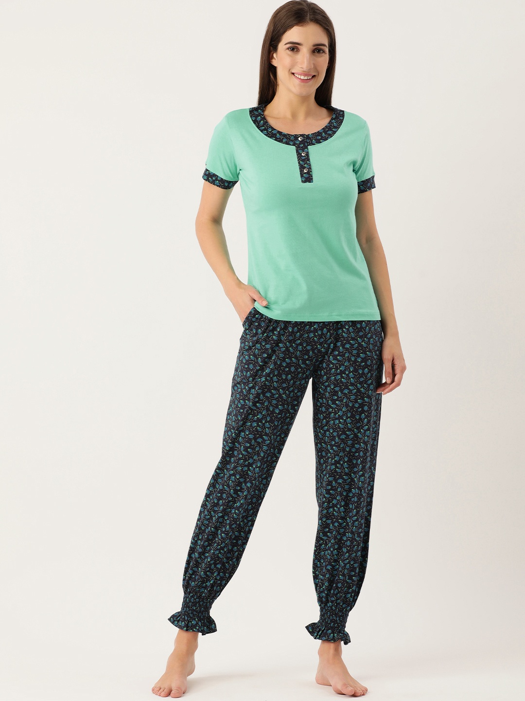 

Slumber Jill Women Green & Blue Night suit