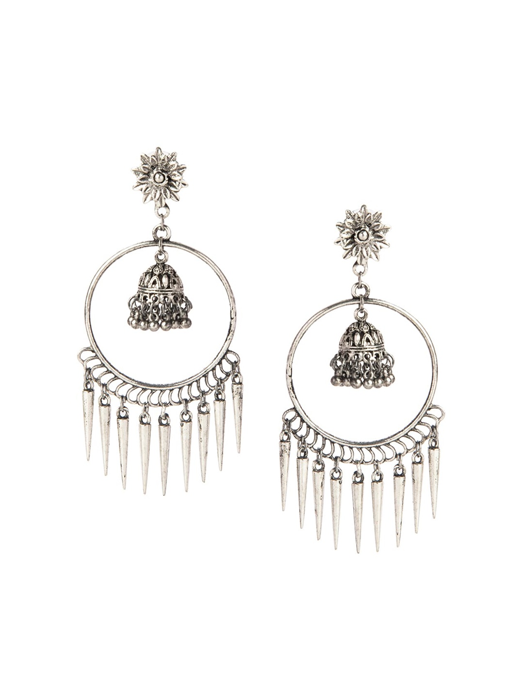

Shining Jewel - By Shivansh Silver-Toned Contemporary Hoop Earrings