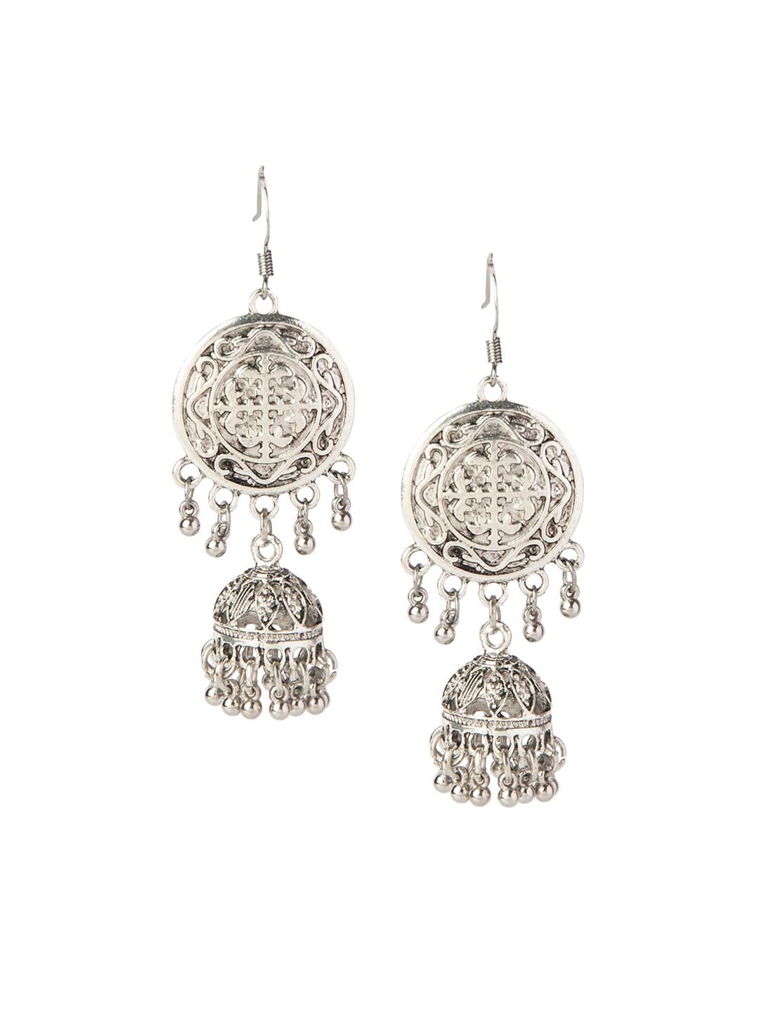 

Shining Jewel - By Shivansh Woman Silver Oxidised Classic Jhumkas Earrings