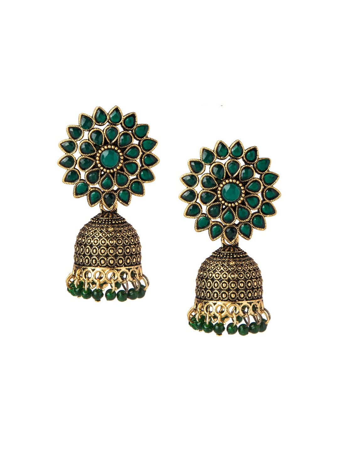 

Shining Jewel - By Shivansh Gold-Plated & Green Floral Jhumkas