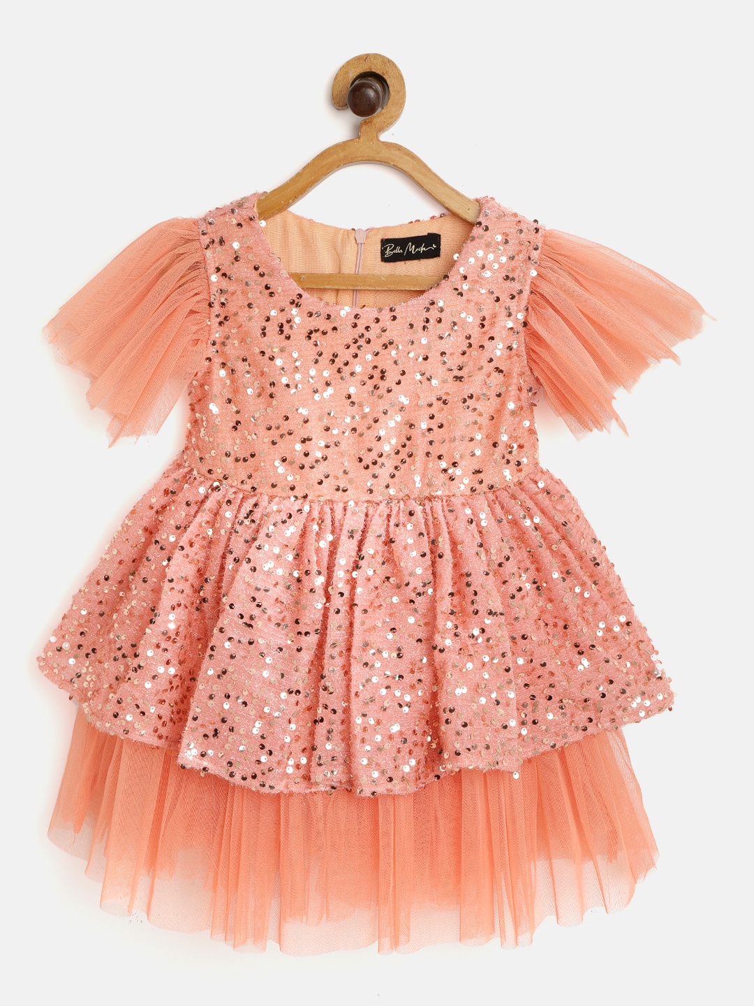 

Bella Moda Peach-Coloured Sequined Ruffles Flared Dress