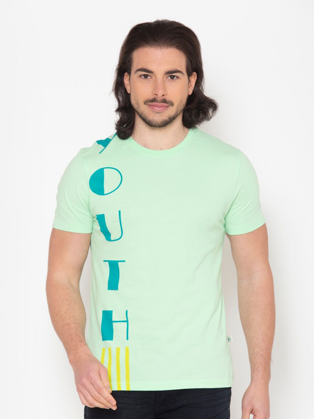 

FLAWLESS Men Sea Green Typography Printed Cotton T-shirt