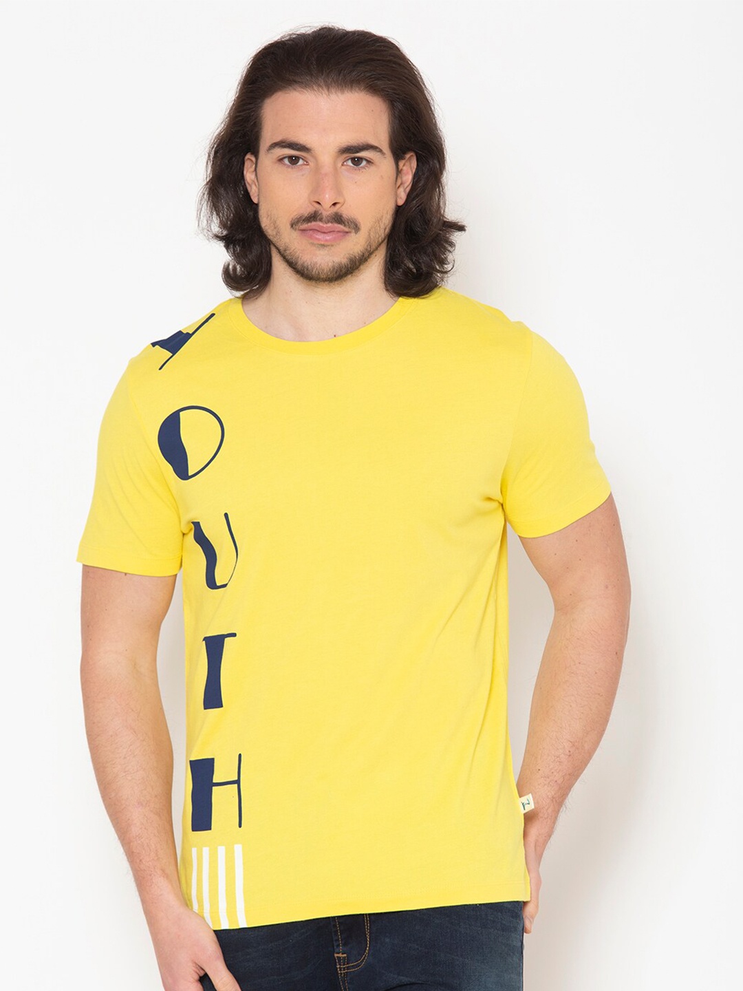 

FLAWLESS Men Yellow Typography Printed T-shirt