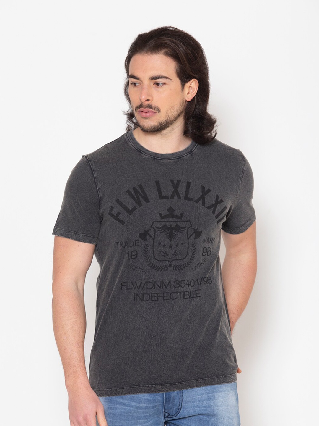 

FLAWLESS Men Charcoal Grey Printed T-shirt