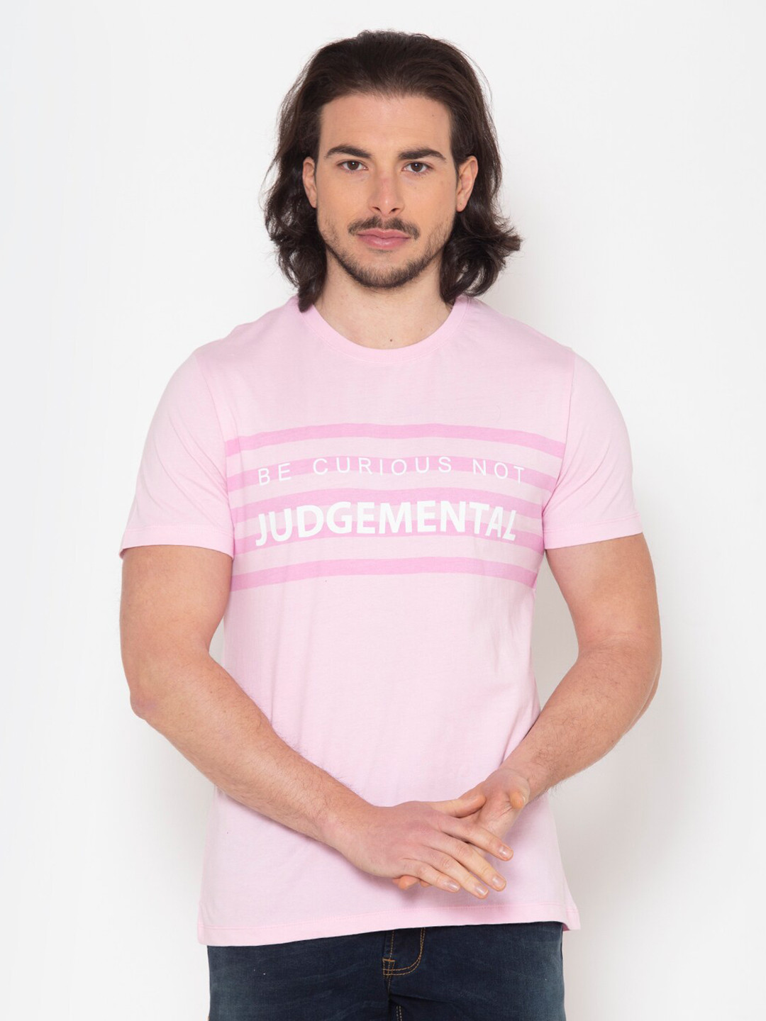 

FLAWLESS Men Pink Typography Printed Cotton T-shirt