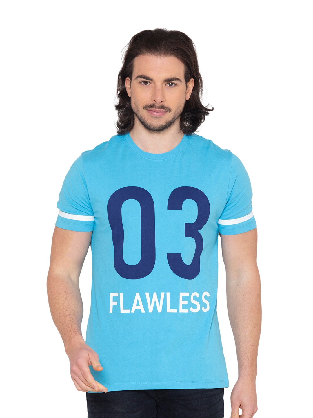 

FLAWLESS Men Turquoise Blue Typography Printed T-shirt