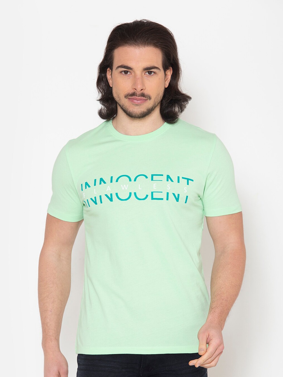

FLAWLESS Men Green Typography Printed T-shirt