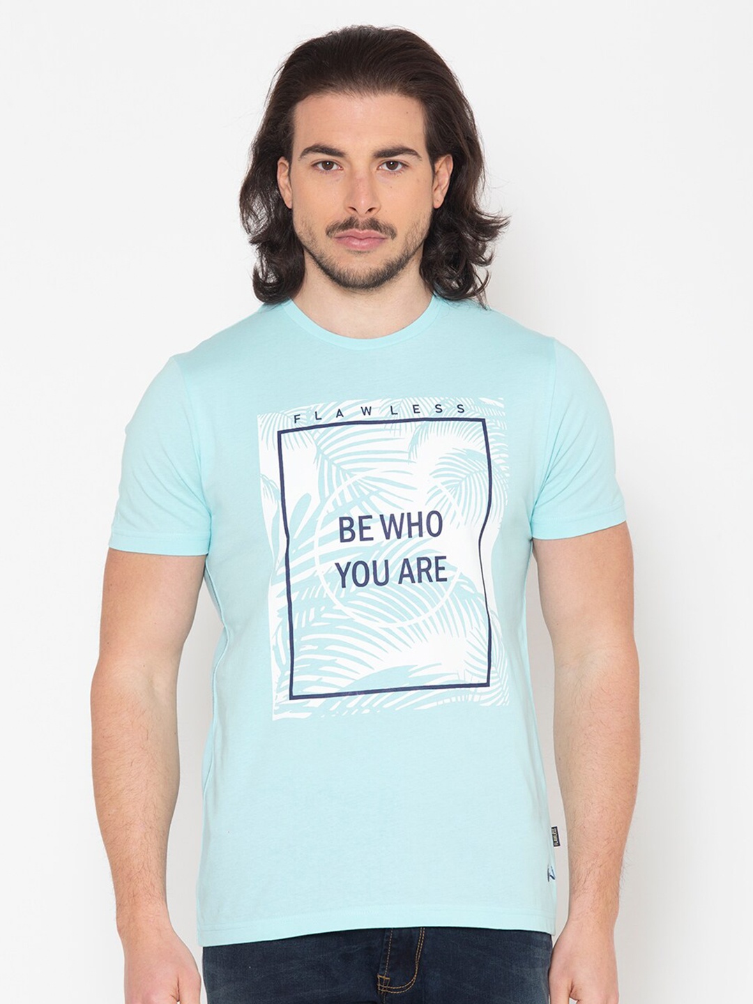 

FLAWLESS Men Turquoise Blue Printed T-shirt