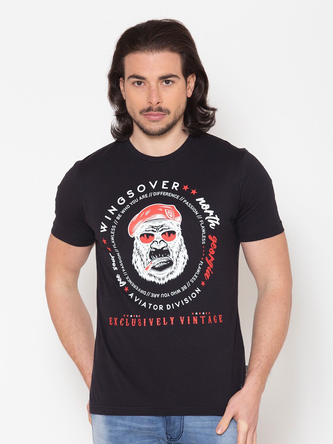 

FLAWLESS Men Black Typography Printed T-shirt