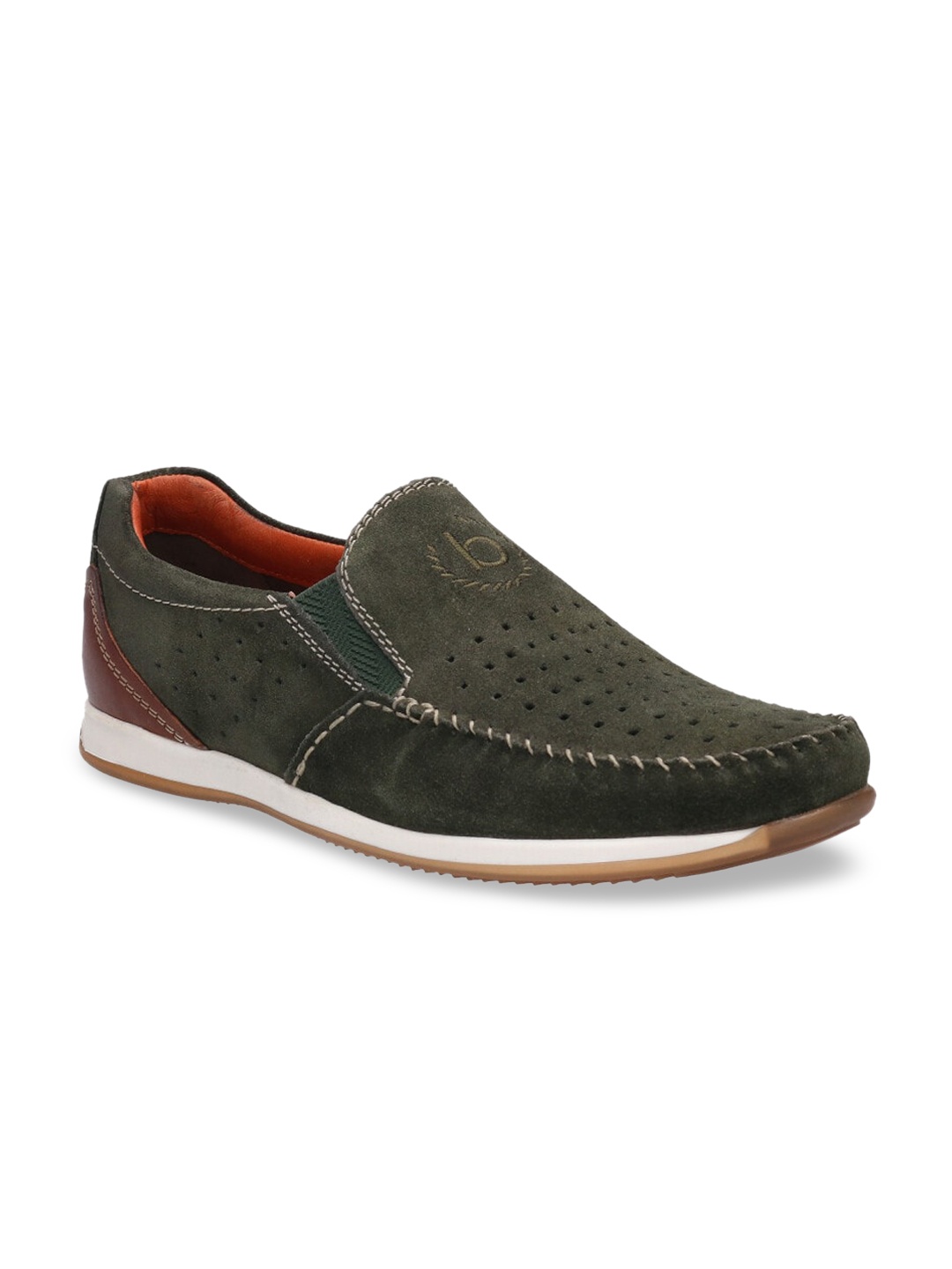 

Bugatti Men Green Leather Slip-On Sneakers