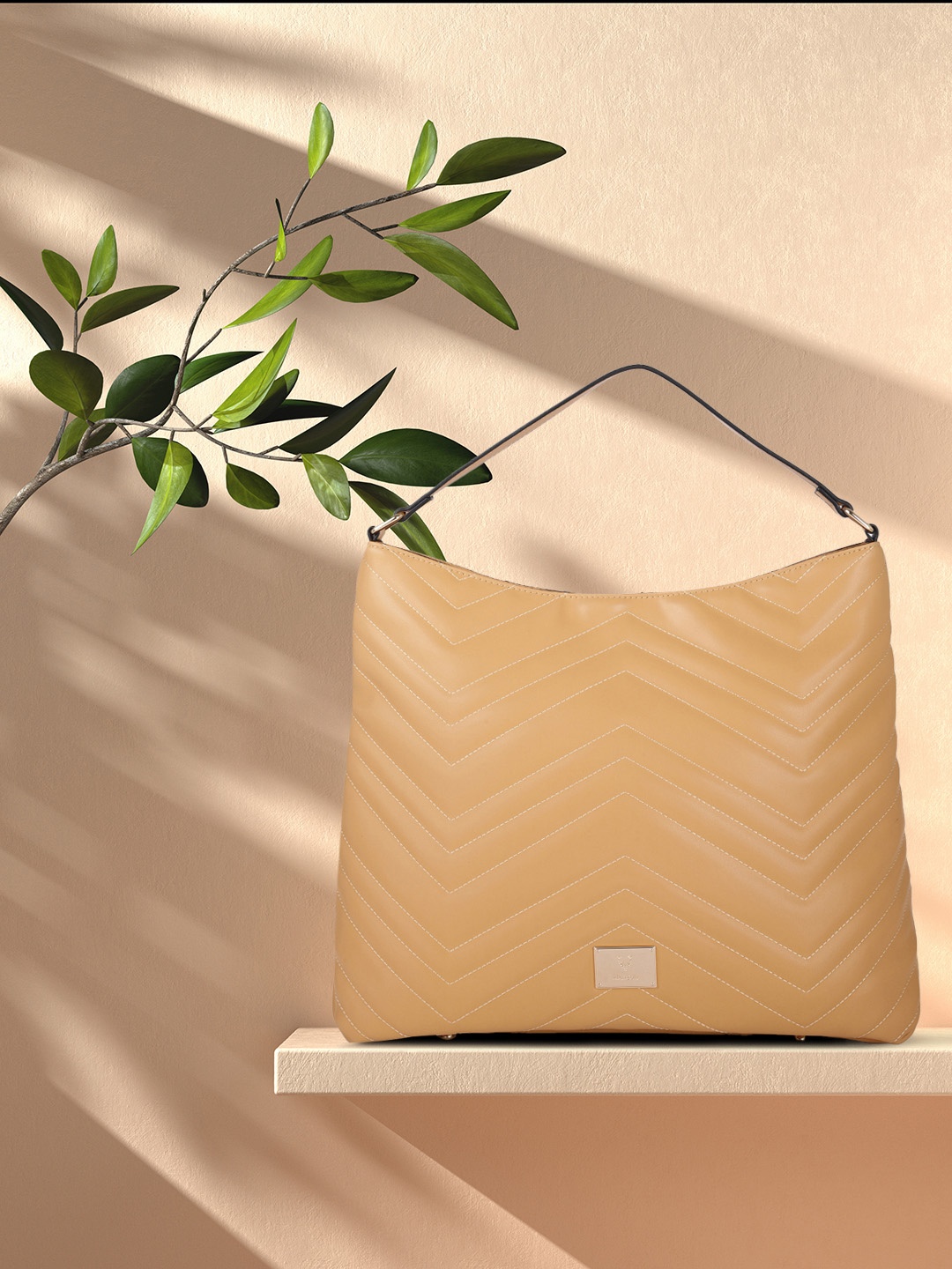 

Allen Solly Beige PU Structured Hobo Bag