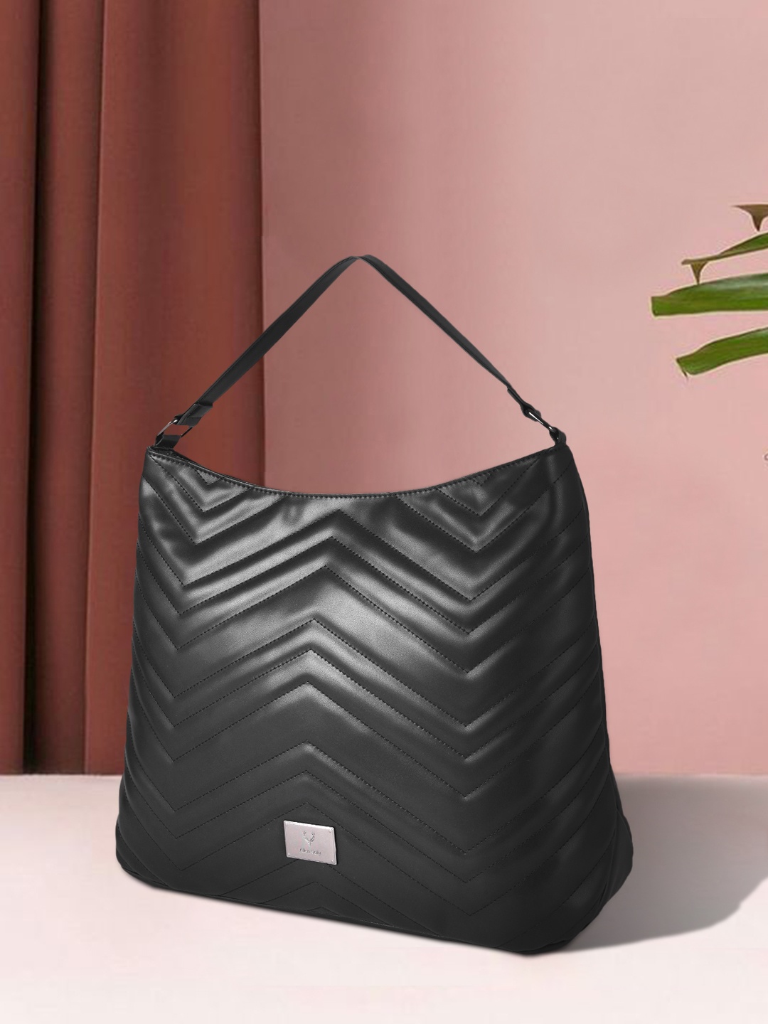 

Allen Solly Black Textured PU Structured Hobo Bag
