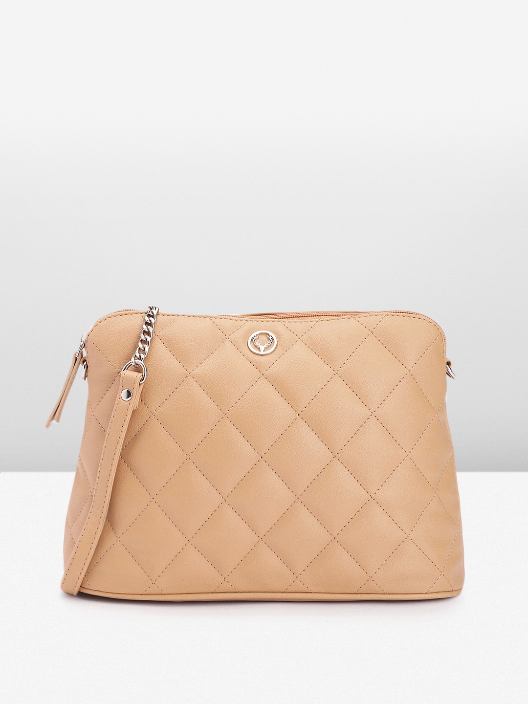 

Allen Solly Solid PU Structured Sling Bag with Quilted Detail, Beige