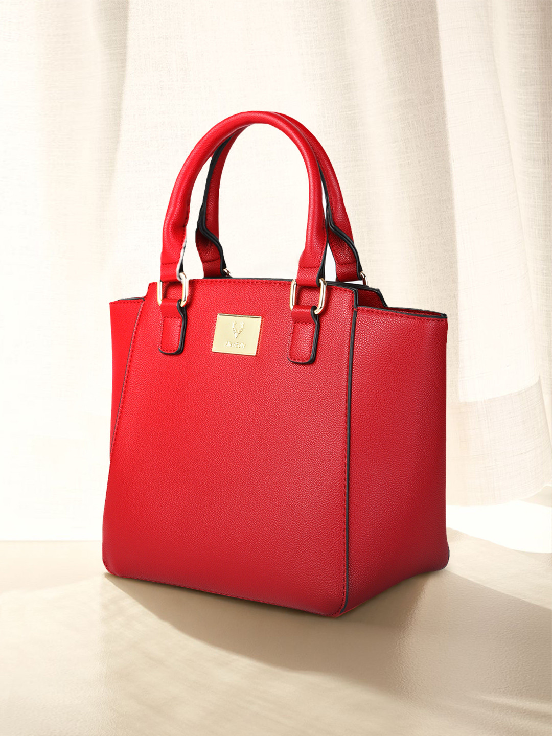 

Allen Solly Red Solid PU Regular Structured Handheld Bag