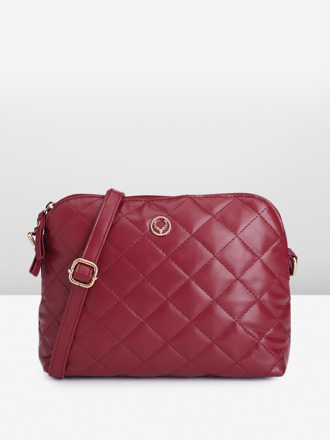 

Allen Solly Solid PU Structured Sling Bag with Quilted Detail, Burgundy