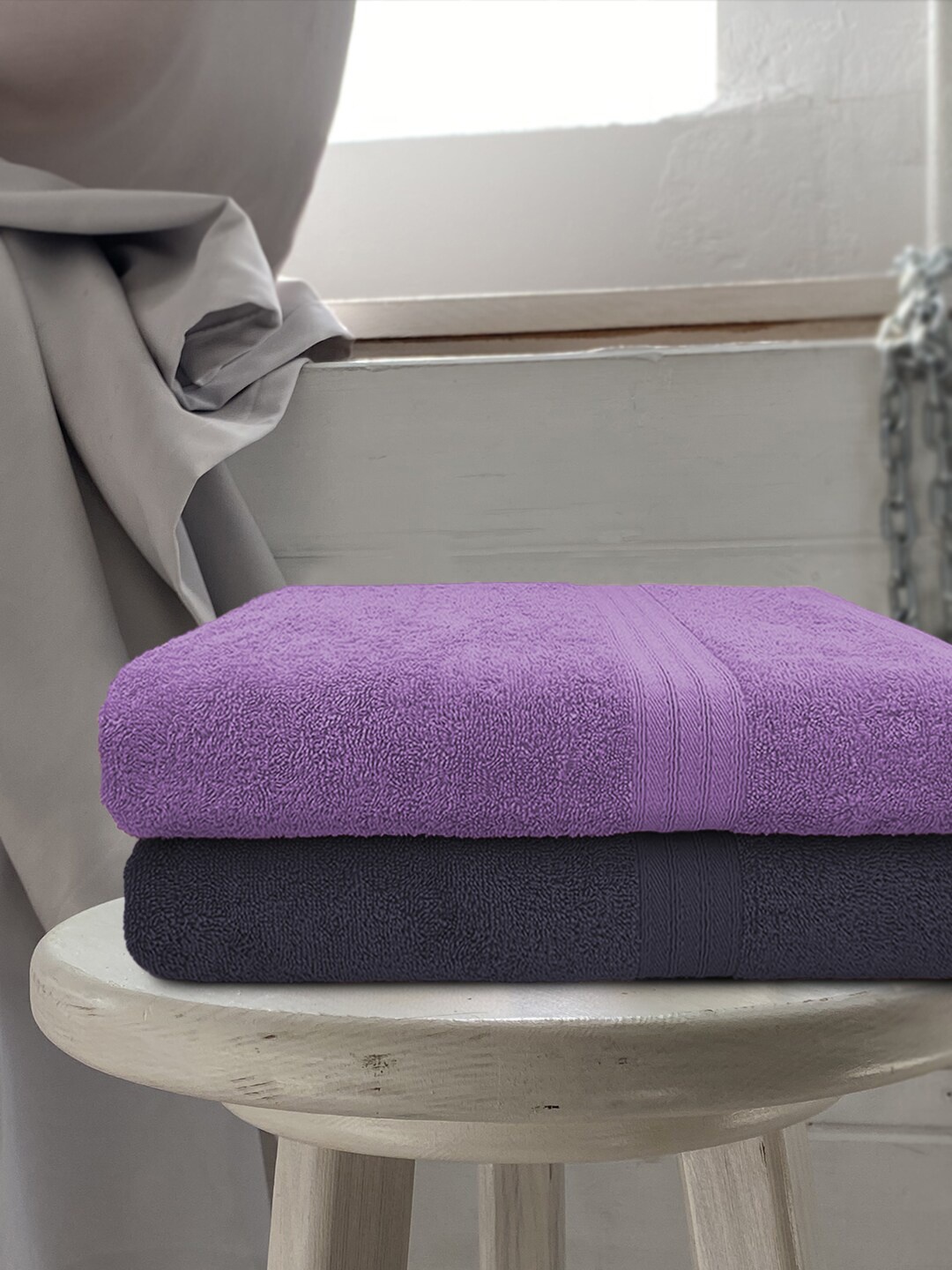

Aura Set Of 2 Solid 500 GSM Cotton Bath Towels, Navy blue