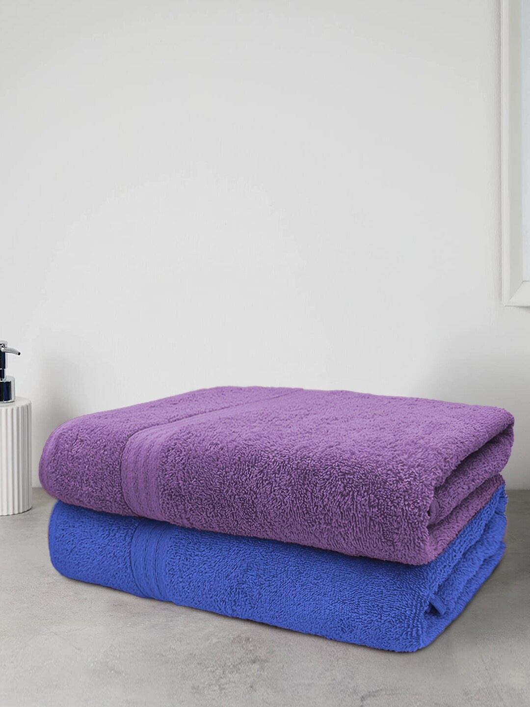 

Aura Set Of 2 Solid 500 GSM Cotton Bath Towels, Blue