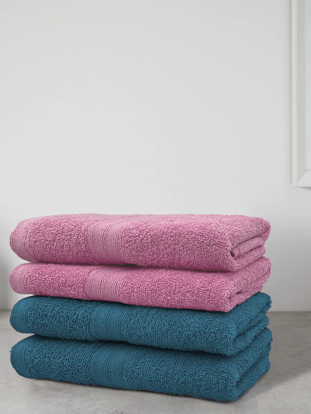 

Aura Pink & Teal Set Of 4 Solid 500 GSM Cotton Bath Towels