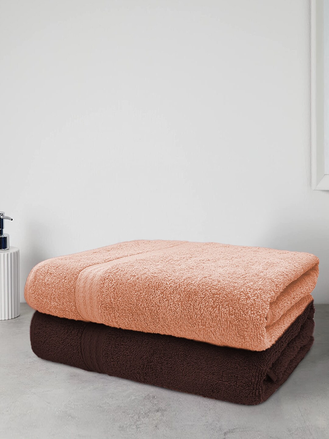 

Aura Set Of 2 Solid Cotton 500 GSM Bath Towels, Coffee brown