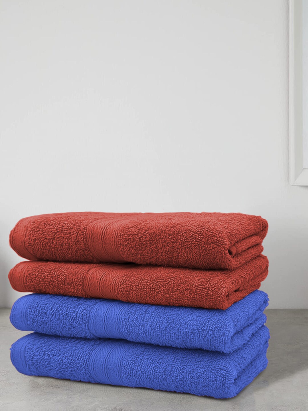 

Aura Set Of 4 Solid 500 GSM Pure Cotton Bath Towels, Blue