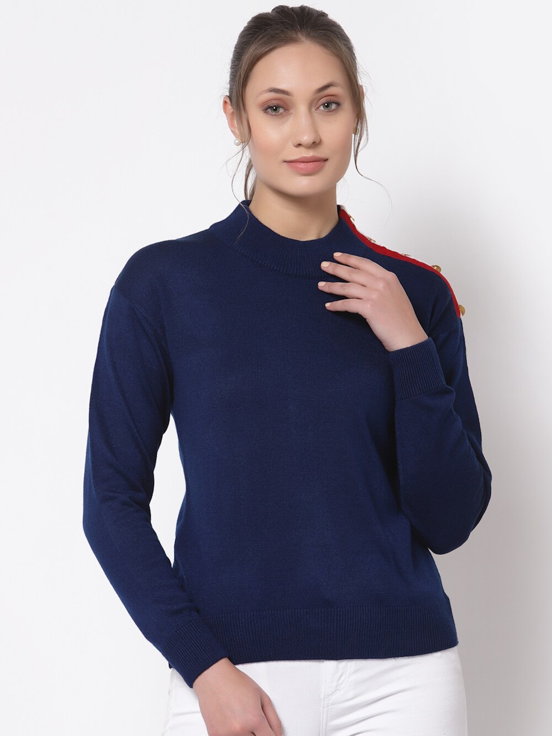 

Club York Women Navy Blue & Red Acrylic Pullover