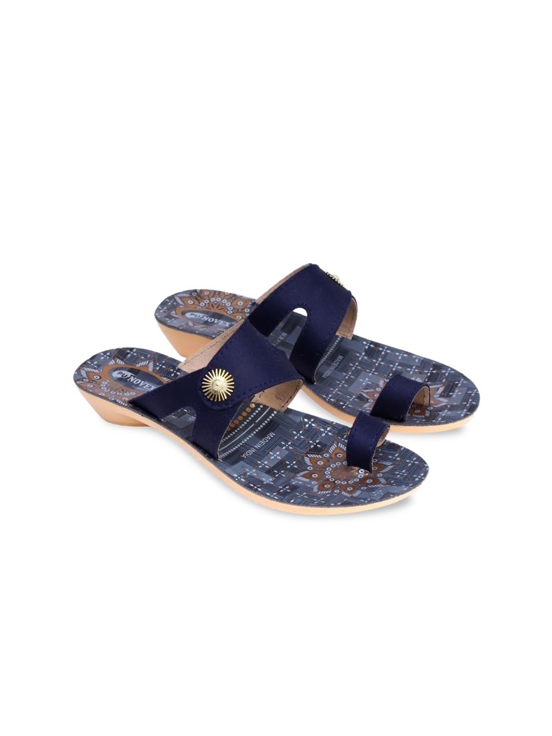 

PUNOVEX Navy Blue Printed Wedge Sandals