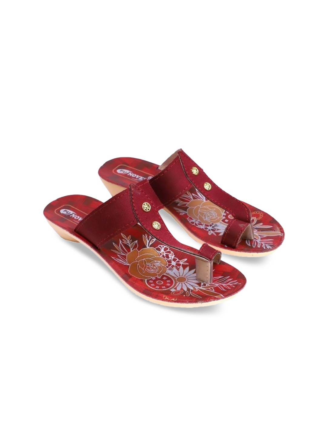 

PUNOVEX Women Maroon Printed Open Toe Flats