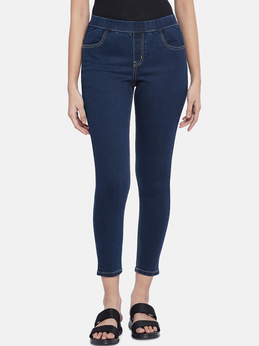 

People Women Blue Cropped Stretchable Jeans