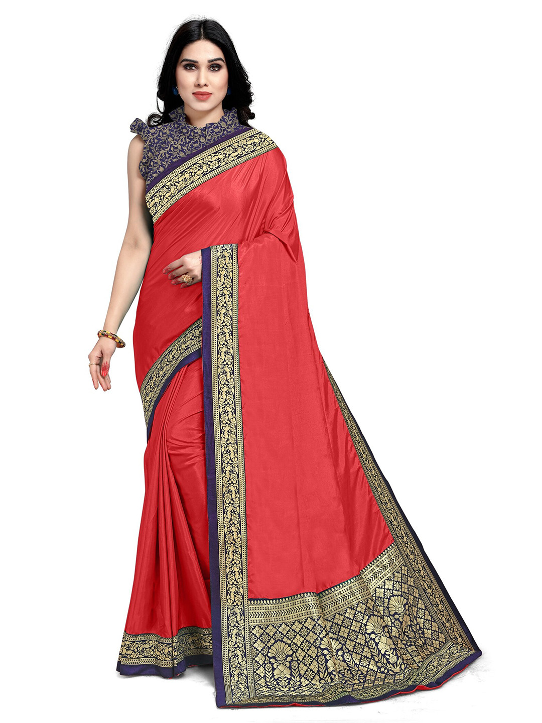 

KALINI Red & Golden Silk Blend Saree