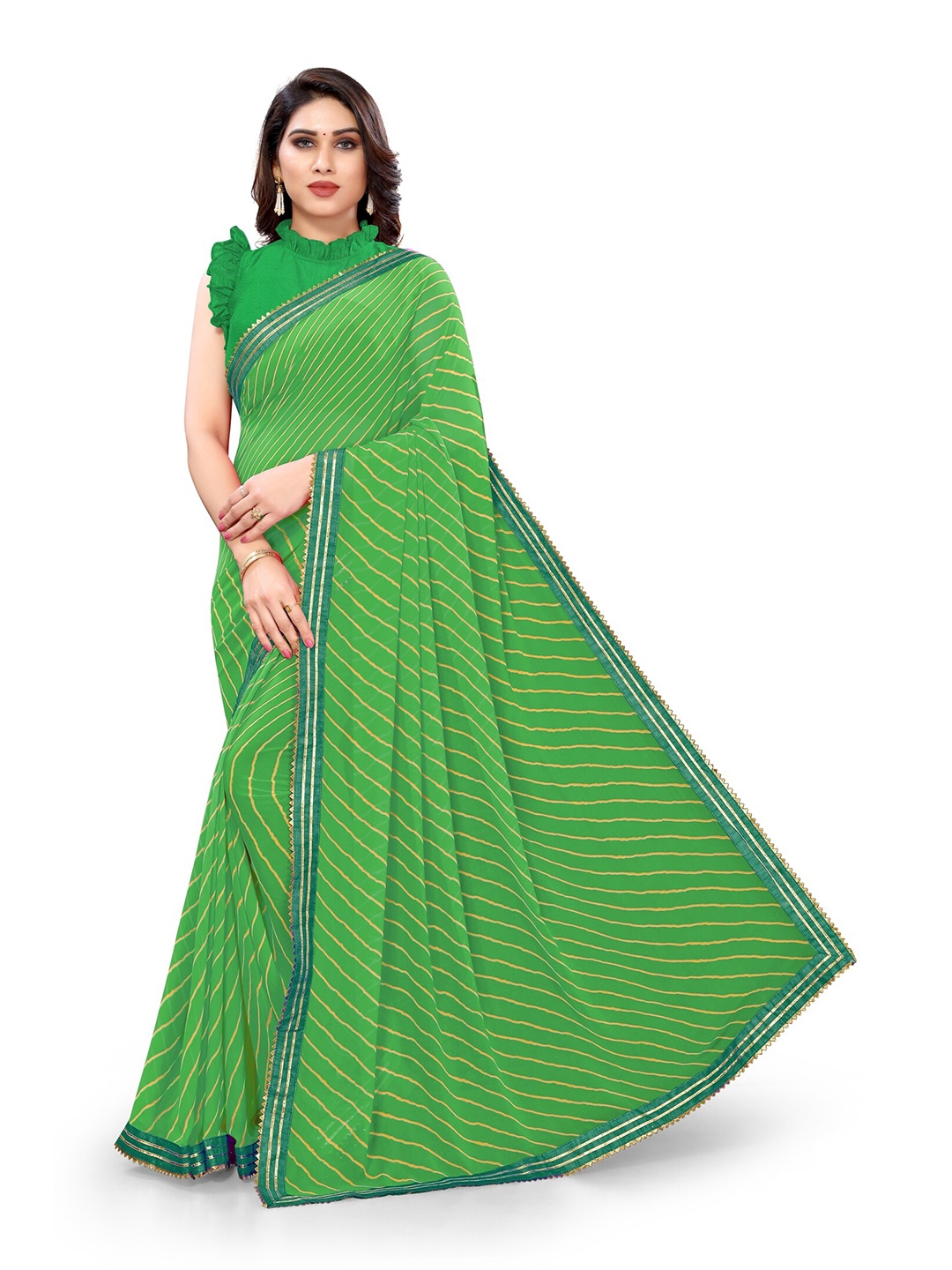 

KALINI Green & Yellow Leheriya Gotta Patti Leheriya Saree