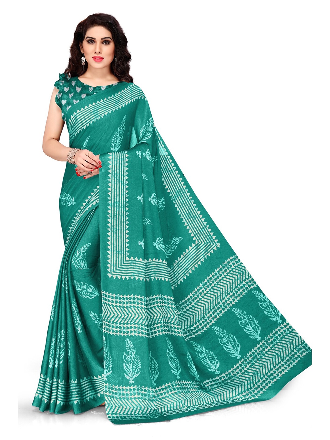 

KALINI Teal Green & White Floral Saree